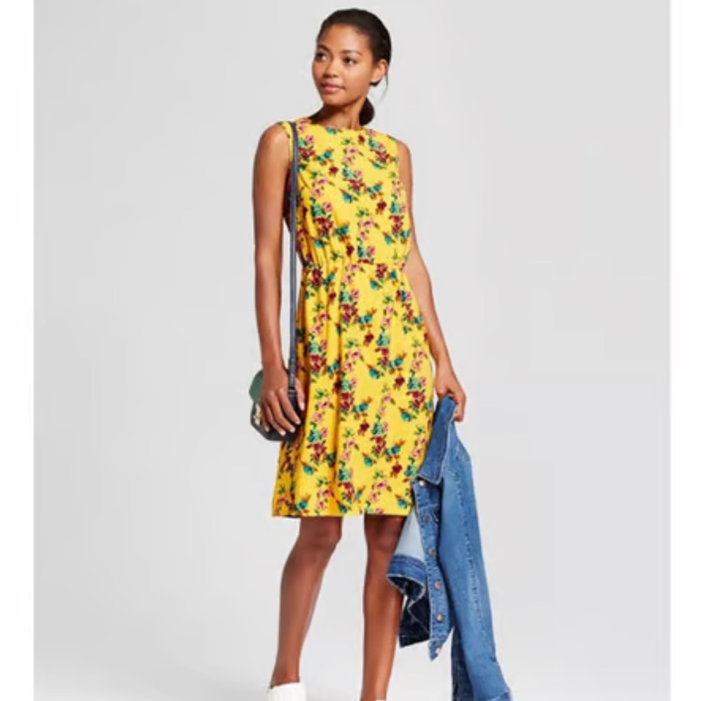A New Day Yellow Floral Knee Length Sleeveless Dress Size XS